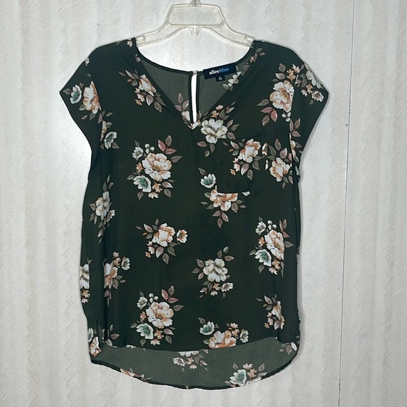Alice Blue Floral Blouse - Green and Cream - Picture 2 of 4